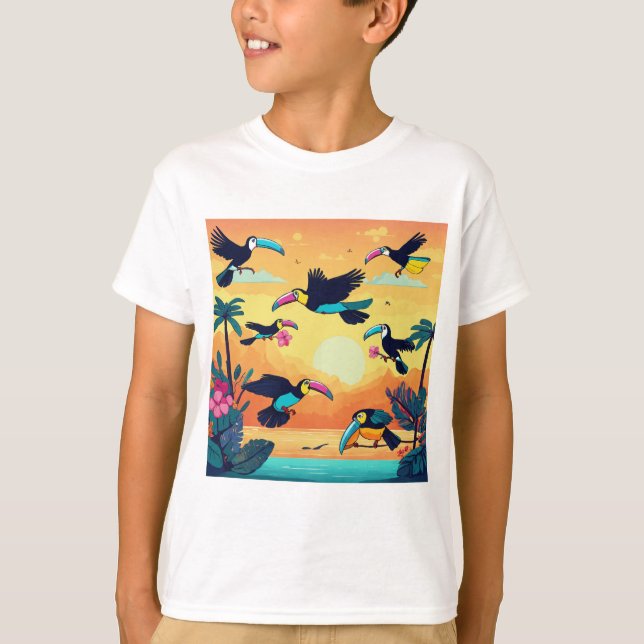 T-shirt Vol de fantaisie : Les Toucans de dessin (Devant)