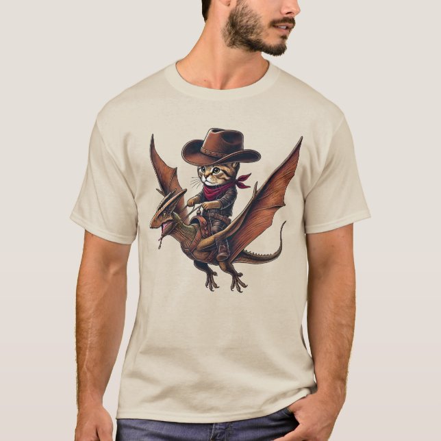 T-shirt Vol majestueux : Un Cowboy Chat À cheval sur une t (Devant)
