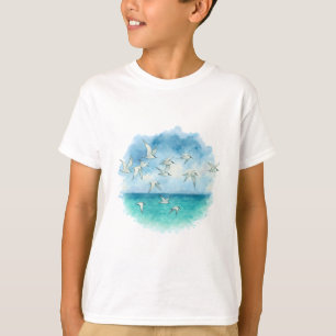 T-shirt Vol Océan - Aquarelle Terres sur mer Turquoise