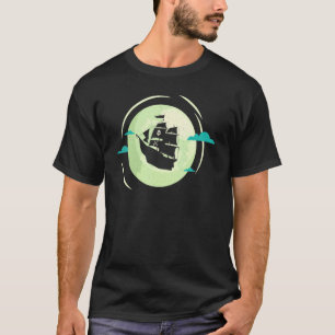 T-shirt Vol Spatial Pirate Navire Sur Pleine lune Creative