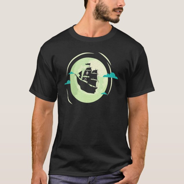 T-shirt Vol Spatial Pirate Navire Sur Pleine lune Creative (Devant)