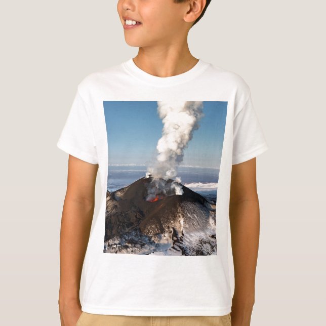 T-shirt Volcan d'éruption de cratère : lave, gaz, vapeur, (Devant)