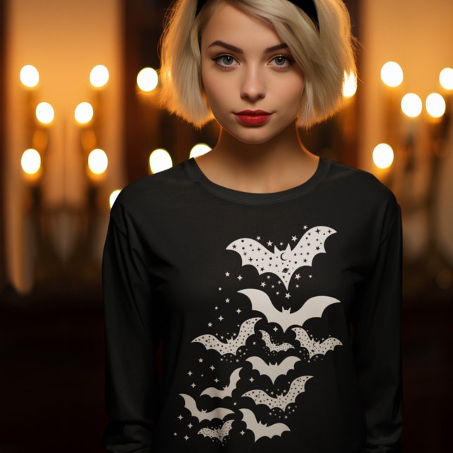 T-shirt Voler Halloween Galaxy Bats blancs et étoiles (Créateur téléchargé)