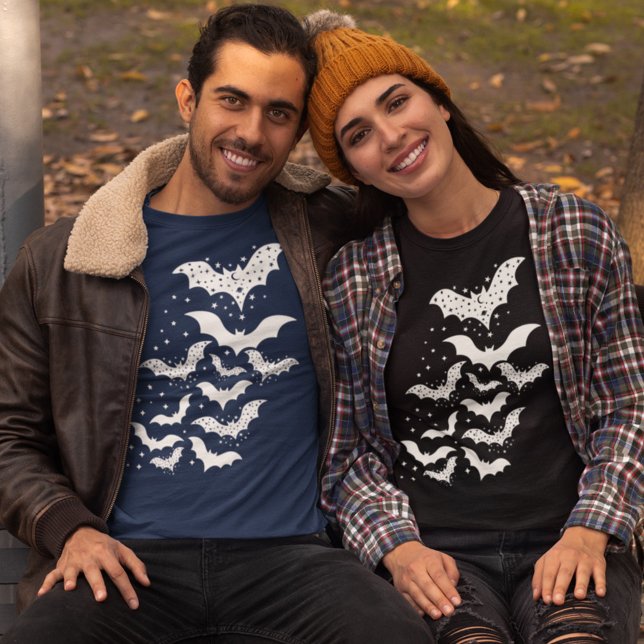 T-shirt Voler Halloween Galaxy Bats blancs et étoiles (Créateur téléchargé)