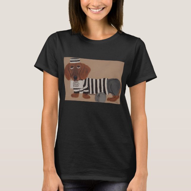 T-shirt Voleur de friandises pour Dachshund en prison (Devant)
