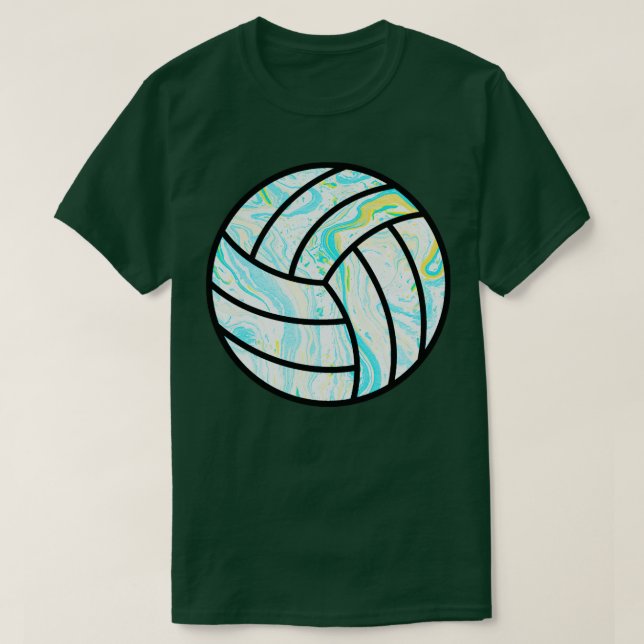 T-shirt Volley-Ball Bleu Et Jaune Marbré (Design devant)
