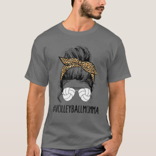 T-shirt Volley-ball Momma Life Messy Bun Cheveux Leopard M