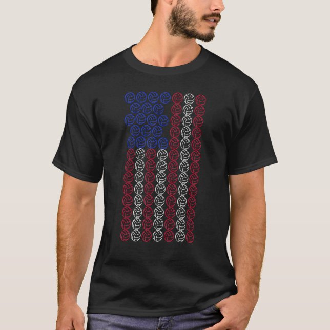 T-shirt Volleyball American Flag Men Women Kids Merica USA (Devant)