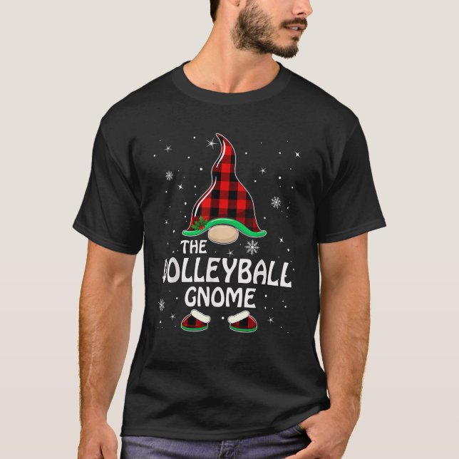 T-shirt Volleyball Gnome Buffalo Plaid Matching Family Chr (Devant)