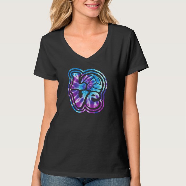 T-shirt Volleyball LOVE Blue Purple Tie Dye Style Letterin (Devant)
