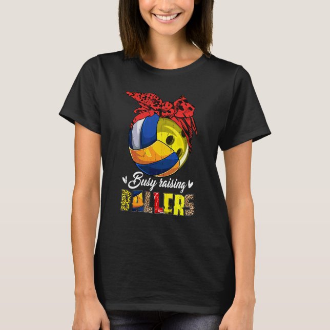 T-shirt Volleyball Maman Bowling Maman Busy Raising Baller (Devant)