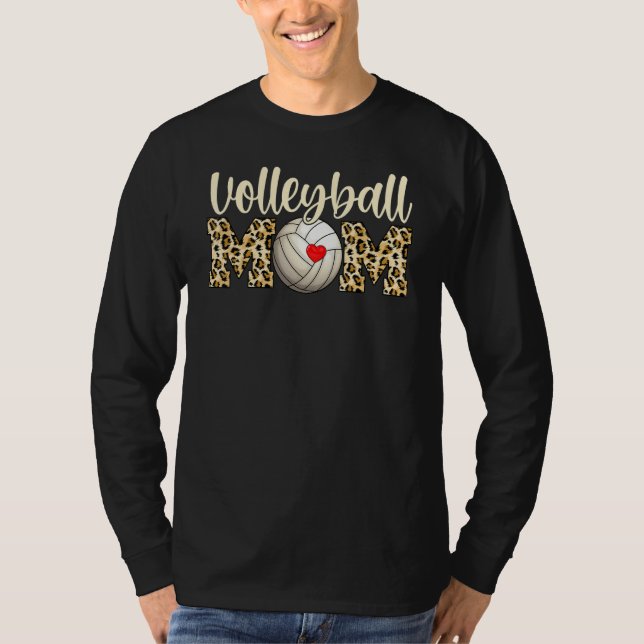 T-shirt Volleyball Mom Leopard Heart  Volleyball (Devant)