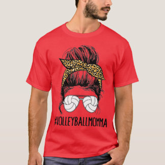 T-shirt Volleyball Momma Life Messy Bun Hair Leopard Mothe
