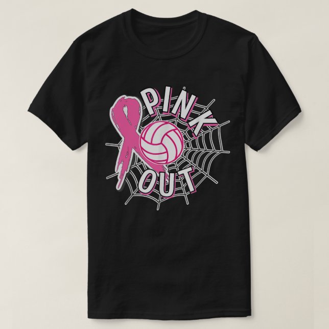 T-shirt Volleyball rose Out rose Ruban rose cancer du sein (Design devant)