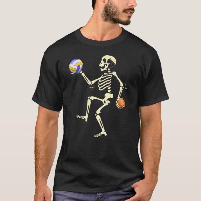 T-shirt Volleyball Skeleton Halloween Citrouille Funny Boo (Devant)