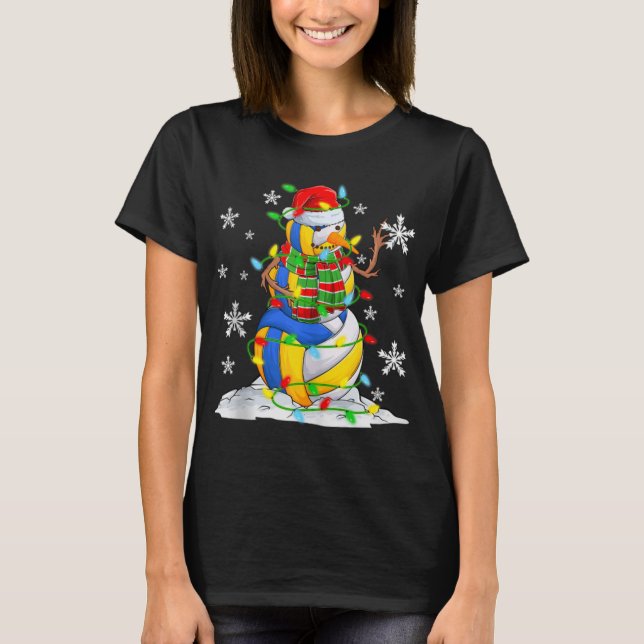 T-shirt Volleyball Snowman Christmas Tree Lights Xma T Shi (Devant)