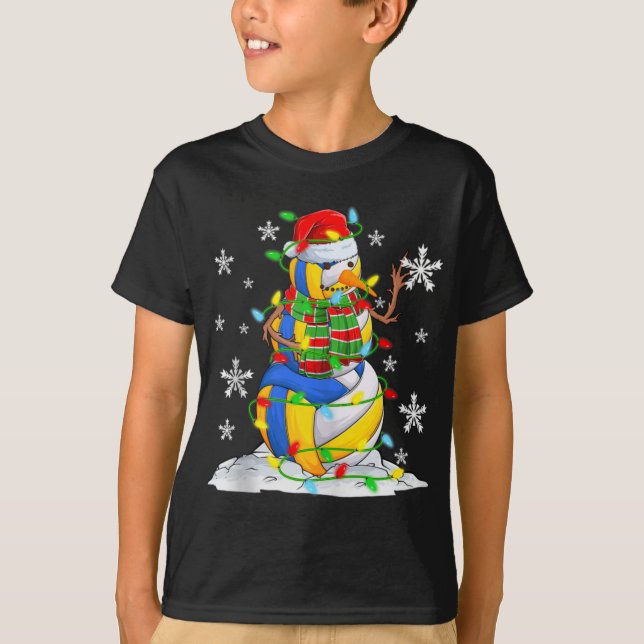 T-shirt Volleyball Snowman Christmas Tree Lights Xma T Shi (Devant)