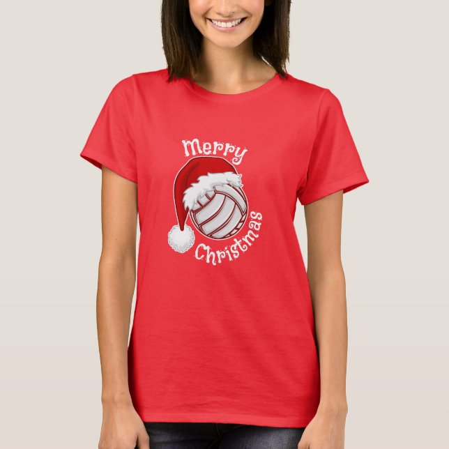 T-shirt Volleyball with Santa hat Funny Christmas print (Devant)