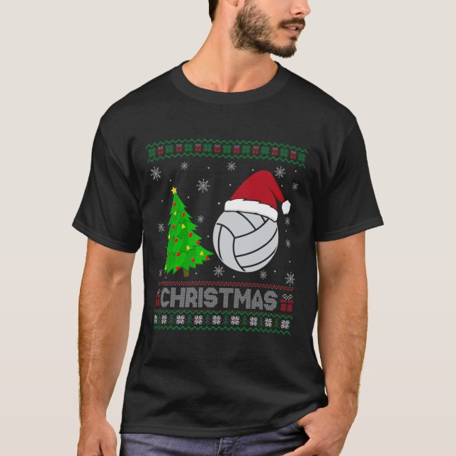 T-shirt Volleyball Xmas Arbre Éclairage de Noël moche sueu (Devant)