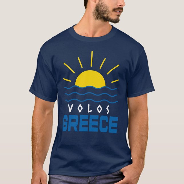 T-shirt Volos Grèce Soleil, Sea Waves Homme Marine Bleu (Devant)