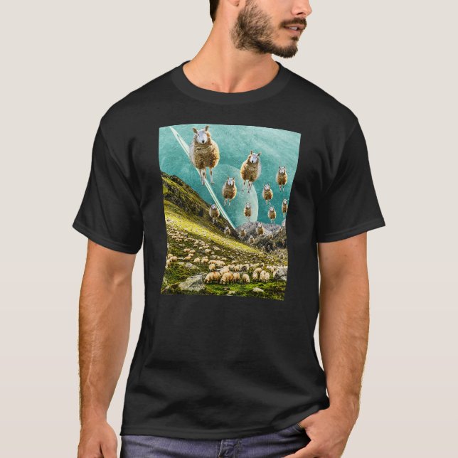 T-shirt Vols Moutons Drôle Surreal Art Collage (Devant)