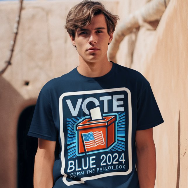 T-shirt Vote Bleu 2024 Élection boîte de scrutin avec fron (Créateur téléchargé)