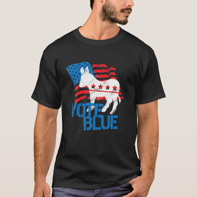 T-shirt Vote Blue Democrat Donkey American Flag T Shirt (Devant)