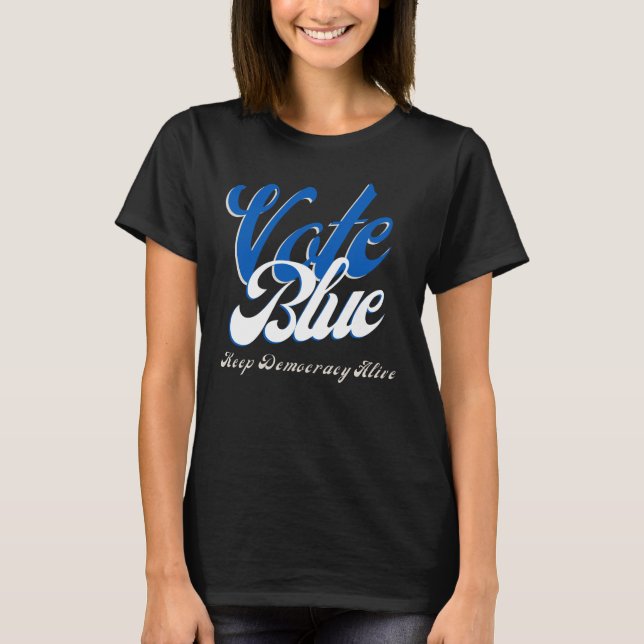 T-shirt Vote Blue Retro Style Word Art (Devant)