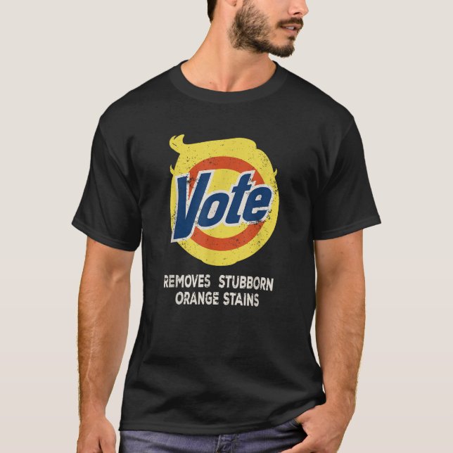 T-SHIRT VOTE DÉTERGENT SUPPRIME LES STUBBORN ORANGE STATIO (Devant)