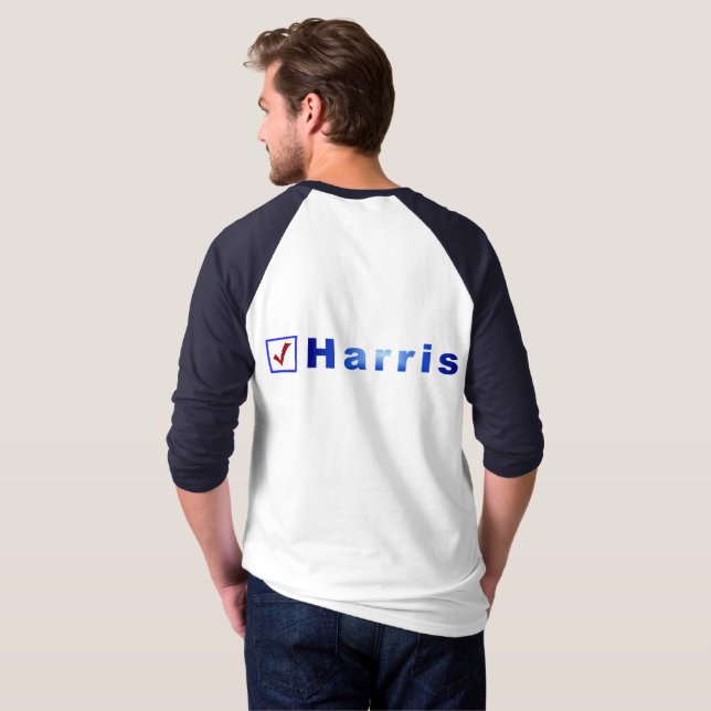 T-shirt Vote pour Harris Red Check in Blue Carré Box Shirt (Dos entier)