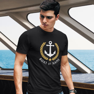 T-shirt Votre bateau ou nom Ancre Gold Style Laurel Black