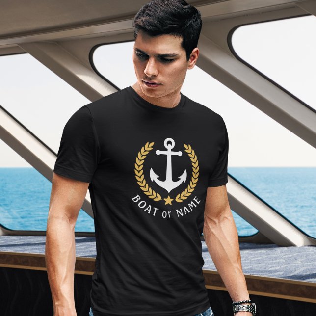 T-shirt Votre bateau ou nom Ancre Gold Style Laurel Black (Créateur téléchargé)