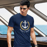 T-shirt Votre bateau ou nom Ancre Gold Style Laurel Marine<br><div class="desc">Une Ancre nautique,  des Feuilles de Laurel de style or et une étoile avec votre nom personnalisé ou nom de bateau sur un T-shirt bleu marine.</div>