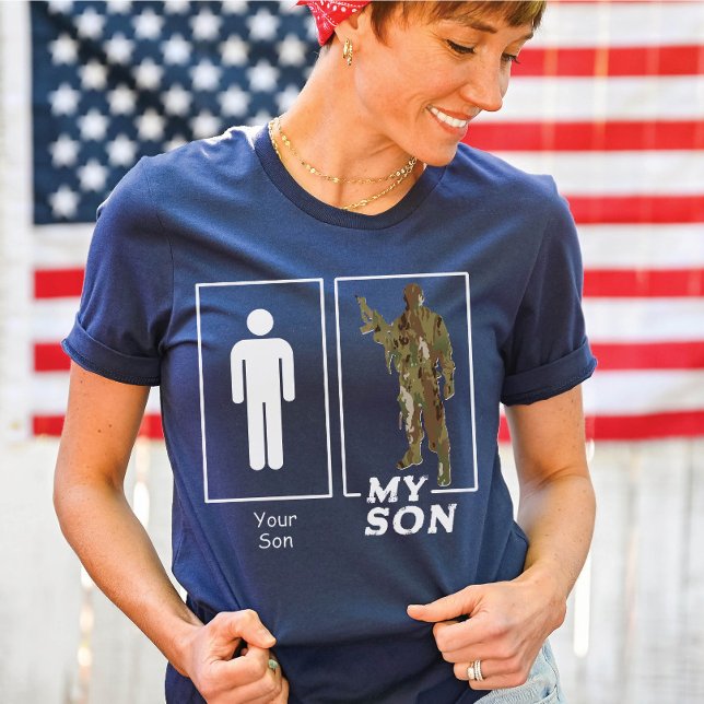 T-shirt Votre Fils Mon Fils Camo Soldat Amusant Famille Mi (Funny Your Son, My Son camo solider USA Military parent navy blue t-shirt, Air Force Mom / Dad, Army)