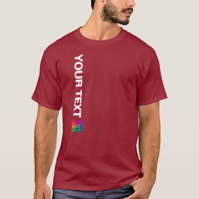 T-shirt Votre Image Photo Ou Logo Maroon Red Modèle Mens (Devant)