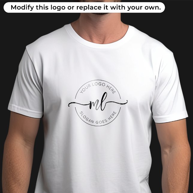 T-shirt Votre logo ici Monogramme simple Initiales Blanc (Créateur téléchargé)