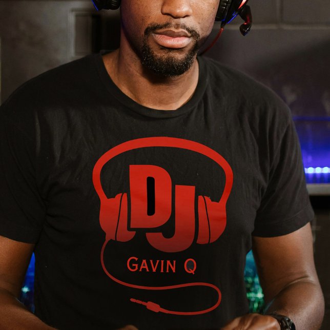 T-shirt Votre nom casque DJ rouge (Créateur téléchargé)