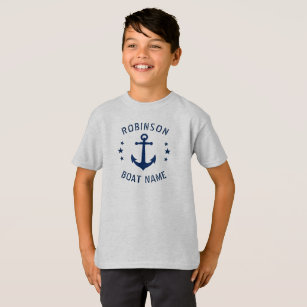 T-shirt Votre nom et bateau Ancre Vintage Étoiles Bleu et 