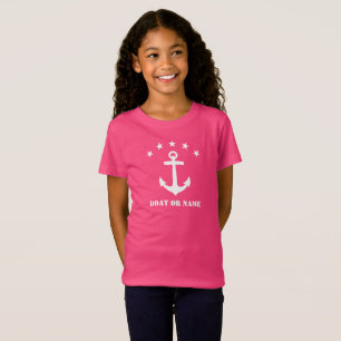 T-Shirt Votre nom ou nom de bateau Ancre classique rose et