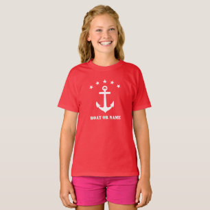 T-shirt Votre nom ou nom de bateau Ancre classique Rouge e