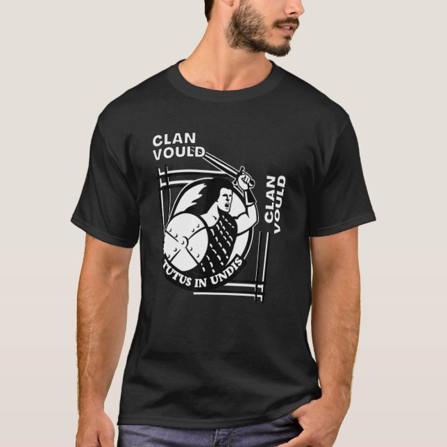T-shirt Vould Clan Gaelic Motto Swordsman (Devant)