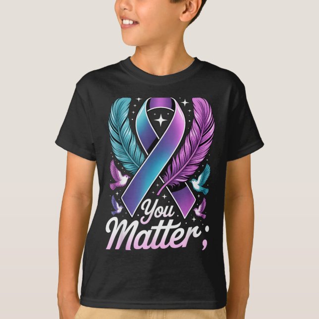 T-shirt Vous Comptez Ruban Sarcelle Violet Point-virgule P (Devant)