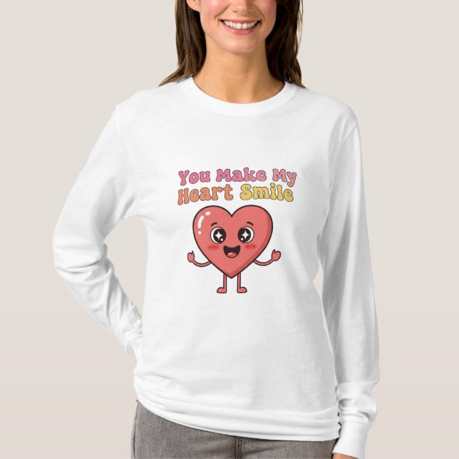 T-shirt Vous Faites Souris Mon Coeur - Jolie Cartoon Coeur (Devant)