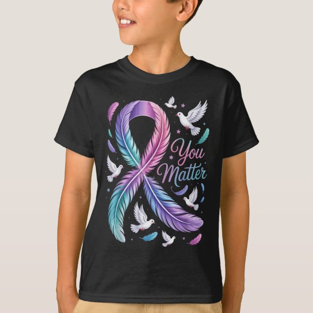 T-shirt Vous Ruban de sensibilisation au suicide Colombe S (Devant)
