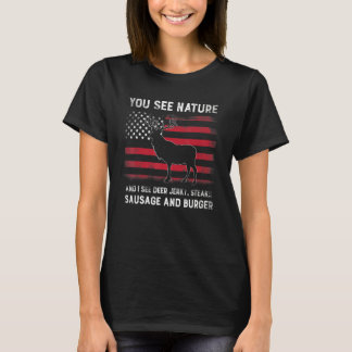 T-shirt Vous voyez la nature Cerf Chasse Vintage Drapeau U