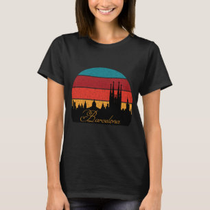 T-shirt Voyage à Barcelone Sagrada Rétro Coucher de soleil