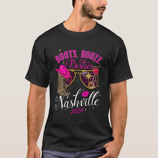 T-shirt Voyage à Nashville entre filles 2024 Bottes Alcool (Devant)