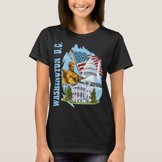 T-shirt Voyage à Washington DC Capitole Rétro Bleu (Devant)