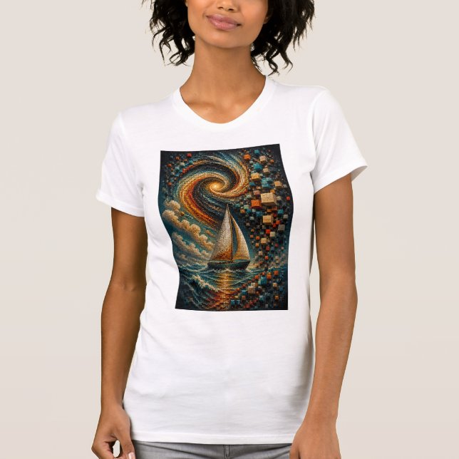 T-shirt Voyage Céleste | Voile de Micro Mosaïque 3D Abstra (Devant)