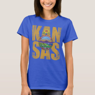 T-shirt Voyage de drapeau du Kansas affligé par cru migno